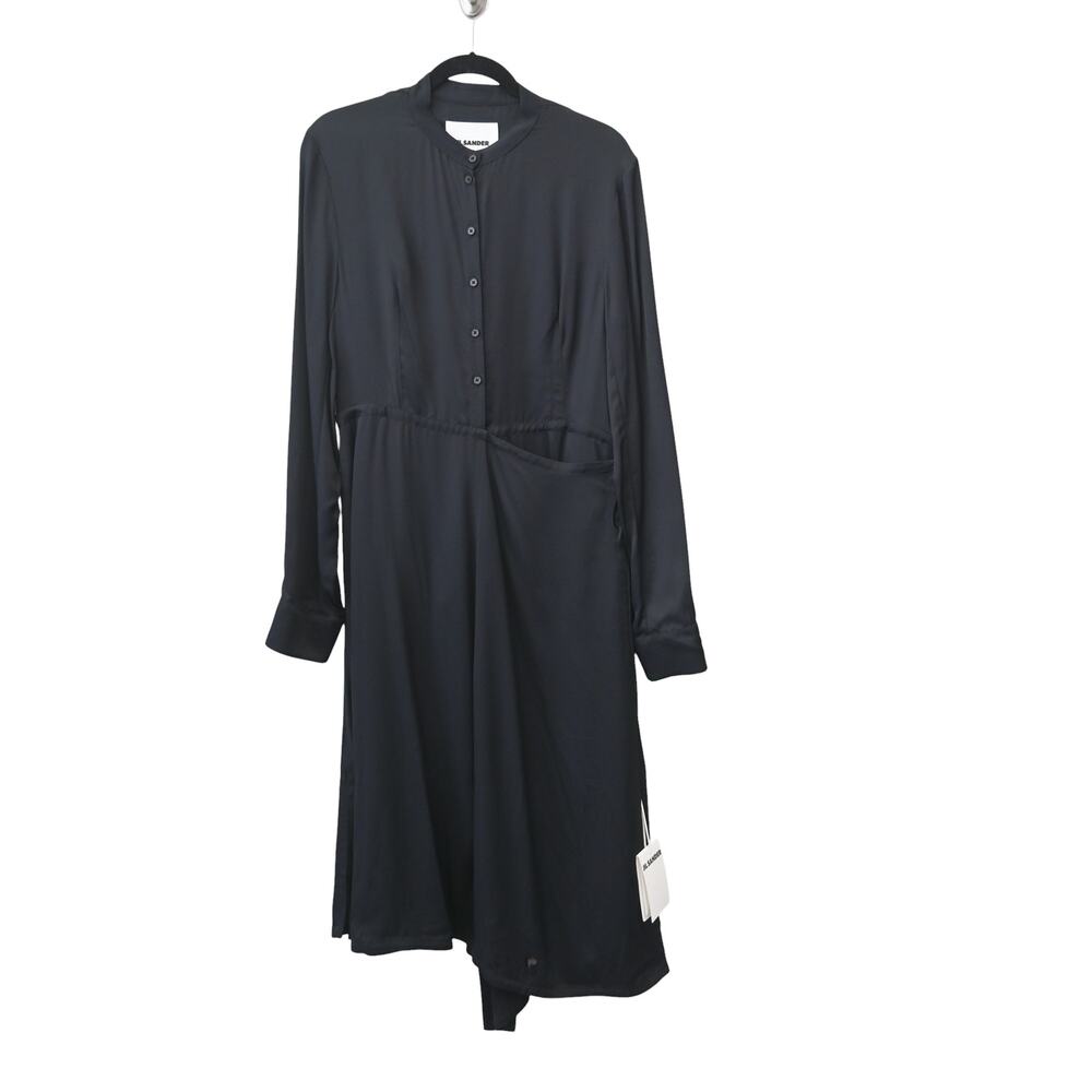 Jil Sander Dark Blue Matt Fluid Viscose Midi Shirt Dress Size 38 Approx US 8